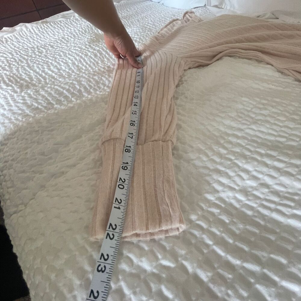 Women's Elegant Long-Sleeve Ribbed Knit Midi Fit & Flare Cream Spring Dress S - Picture 10 of 10